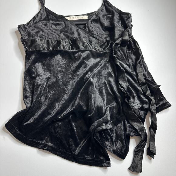 Ray Cassin Black Crushed Velvet Wrap Cami Top Small Witchy Vampy Y2K Romantic - Picture 5 of 12